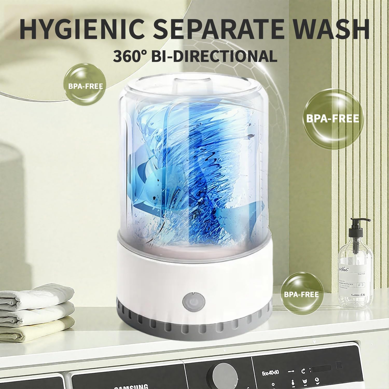 Underwear Washing Machine, BPA-free Portable Mini Washer for Socks, Baby Clothes, Cordless Small Laundry Cup for Travel, Dorm, Apartment, RV, Camp, Kids (Vanilla Off-White) 3 Underwear Washing Machine, BPA-free Portable Mini Washer for Socks, Baby Clothes, Cordless Small Laundry Cup for Travel, Dorm, Apartment, RV, Camp, Kids (Vanilla Off-White) - Image 3