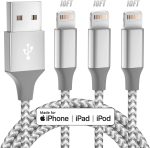 iPhone Charger 3pack 10FT Apple MFi Certified Long Lightning Cable Fast Charging High Speed Data Sync USB Cable Compatible iPhone 14/13/12/11 Pro Max/XS MAX/XR/XS/X/8/7/Plus/6S (Grey White)
