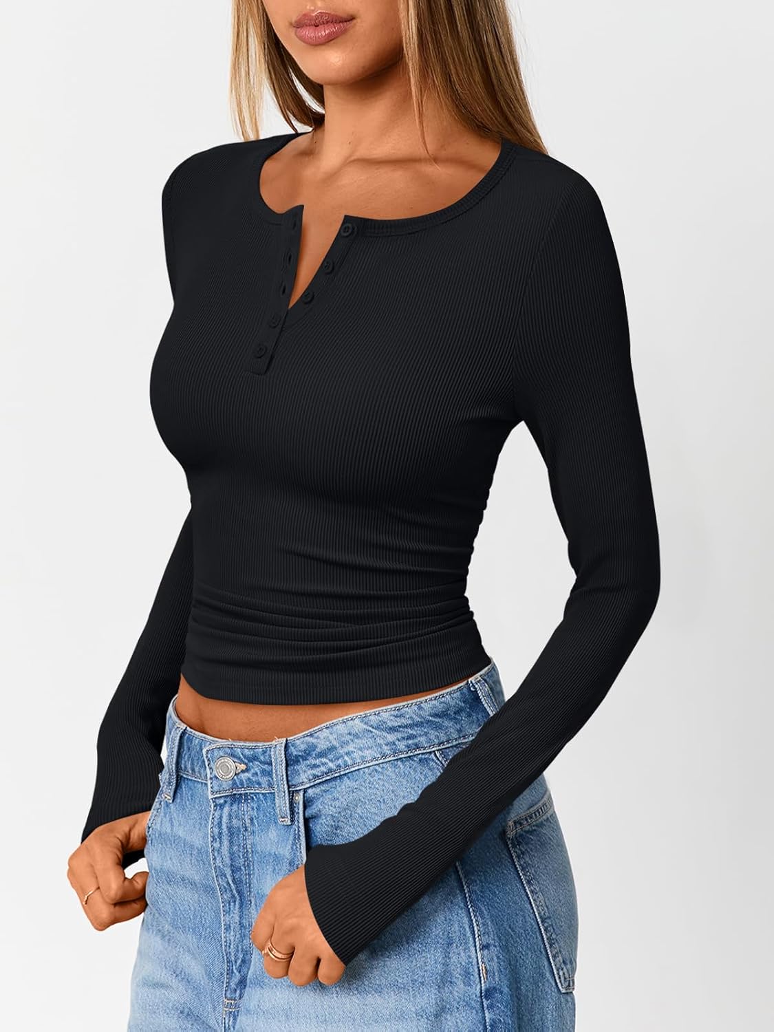 Trendy Queen Womens Long Sleeve Shirts 2025 Henley Casual Fall Outfits Fitted Tops Ribbed Fashion Basic Tees 3 Trendy Queen Womens Long Sleeve Shirts 2025 Henley Casual Fall Outfits Fitted Tops Ribbed Fashion Basic Tees - Image 3