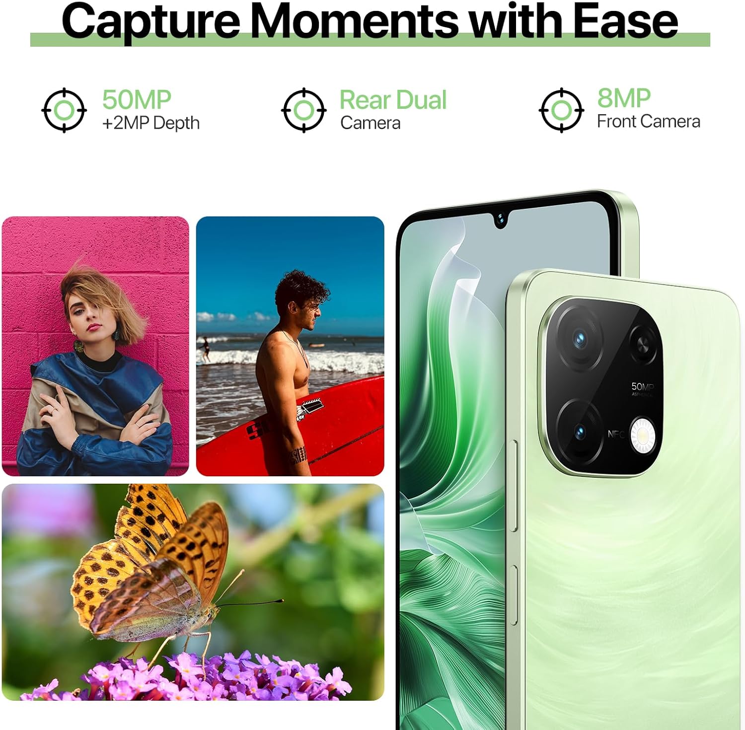 UMIDIGI G9C Android 14 Unlocked Cellphone,Octa-core 12GB +128GB Expand 1TB Unlocked Smartphone,6.75" HD+ 90Hz,5000mAh Battery,50MP Camera,4G Dual SIM,GPS, BT 5.4,NFC,AI Face Unlock,Warranty,Green 5 UMIDIGI G9C Android 14 Unlocked Cellphone,Octa-core 12GB +128GB Expand 1TB Unlocked Smartphone,6.75" HD+ 90Hz,5000mAh Battery,50MP Camera,4G Dual SIM,GPS, BT 5.4,NFC,AI Face Unlock,Warranty,Green - Image 5