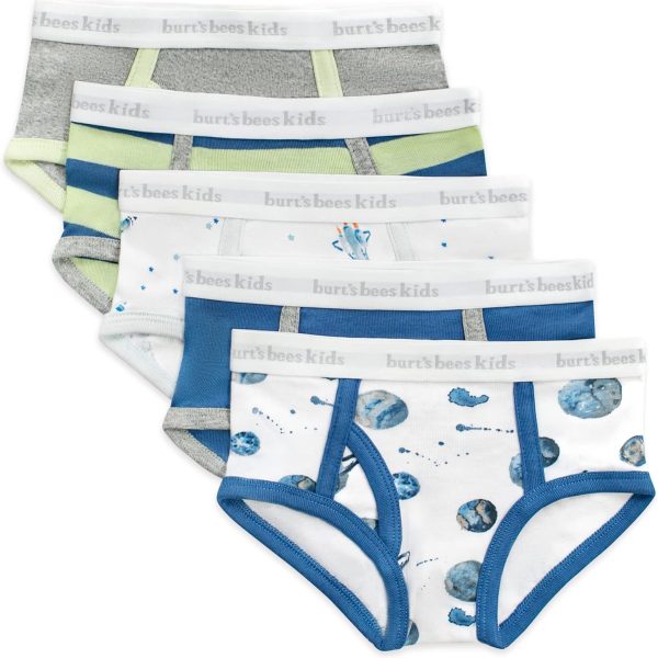 Burt's Bees Baby Boys' Underwear Set - Breathable 100% Organic Cotton Undies, Pack of 5 for Toddler 2T to 8 Years Old