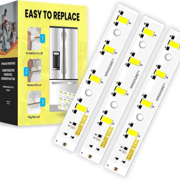 New Upgraded 3 Pack WR55X26671 PS11767930 AP6035586 Led Light Board Compatible for GE Refrigerator Replace 4468532 EAP11767930 LED3344588