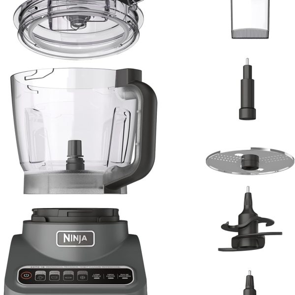 Ninja Food Processor, Professional Plus, 1000 Peak Watts, 4 Functions for Chopping, Slicing, Purees & Dough with 9-Cup Processor Bowl, 3 Blades, Food Chute & Pusher, Silver, BN601