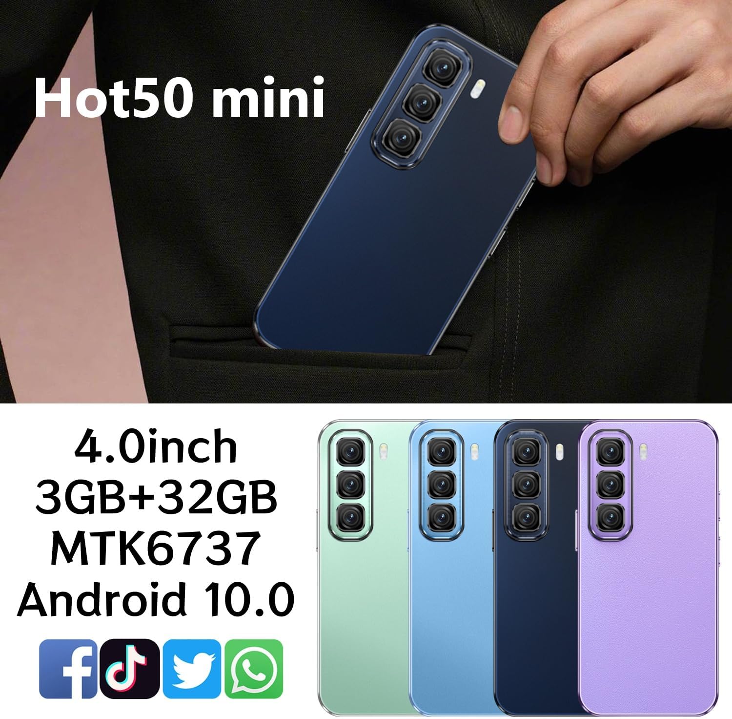 4G mini Smartphone Unlocked for Kids, 4.0 inch HD Display, 3GB RAM+32GB ROM,Dual SIM Dual Camera,Android 10.0,WiFi,Bluetooth,GPS Pocket (Blue) 3 4G mini Smartphone Unlocked for Kids, 4.0 inch HD Display, 3GB RAM+32GB ROM,Dual SIM Dual Camera,Android 10.0,WiFi,Bluetooth,GPS Pocket (Blue) - Image 3