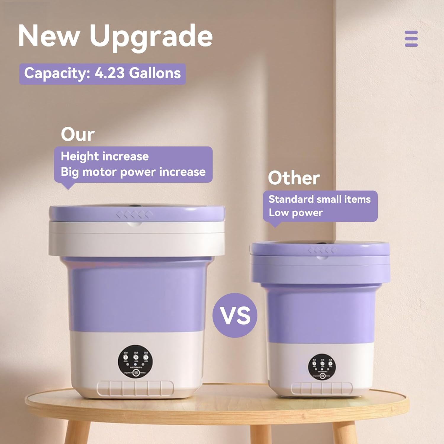 Portable Washing Machine,16L Small Washer with Spin Drainage Basket, 3 Modes Deep Cleaning Suitable for Underwear, Socks, Baby Clothes, Foldable Design Ideal for Apartments, Hotels, RV 2 Portable Washing Machine,16L Small Washer with Spin Drainage Basket, 3 Modes Deep Cleaning Suitable for Underwear, Socks, Baby Clothes, Foldable Design Ideal for Apartments, Hotels, RV - Image 2