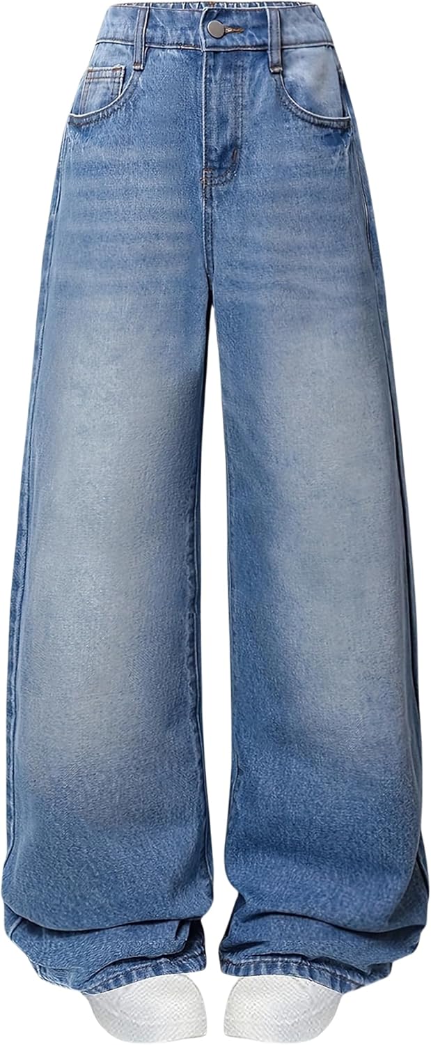 Jeans for Girls Baggy Wide Leg Cute Bow High Elastic Waisted Denim Pants Y2K Boyfriend Skater Streetwear 7-14Y 1 Jeans for Girls Baggy Wide Leg Cute Bow High Elastic Waisted Denim Pants Y2K Boyfriend Skater Streetwear 7-14Y