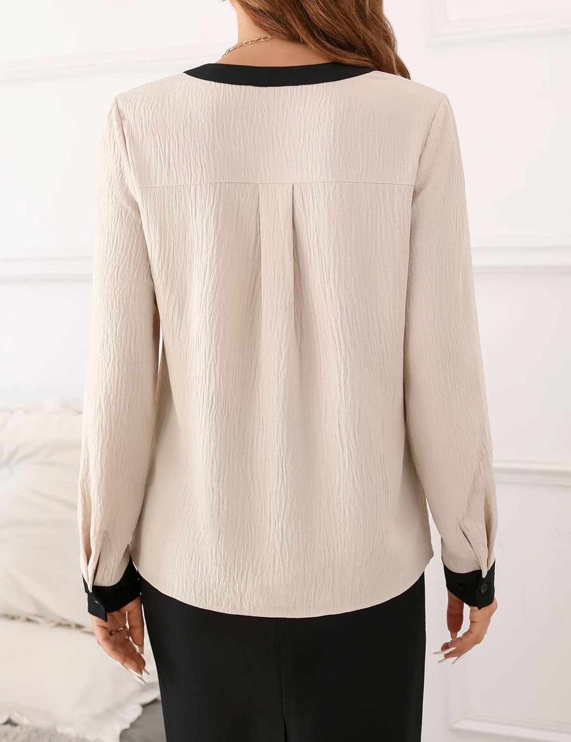 Fayenne Womens Tops Dressy Casual V Neck Color Block Business Casual Blouses Long Sleeve Work Shirts Fall Trendy Clothes 4 Fayenne Womens Tops Dressy Casual V Neck Color Block Business Casual Blouses Long Sleeve Work Shirts Fall Trendy Clothes - Image 4