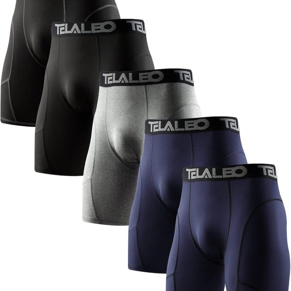 TELALEO 6 or 5 Pack Compression Shorts for Men Spandex Sport Shorts Athletic Workout Running Performance Baselayer Underwear