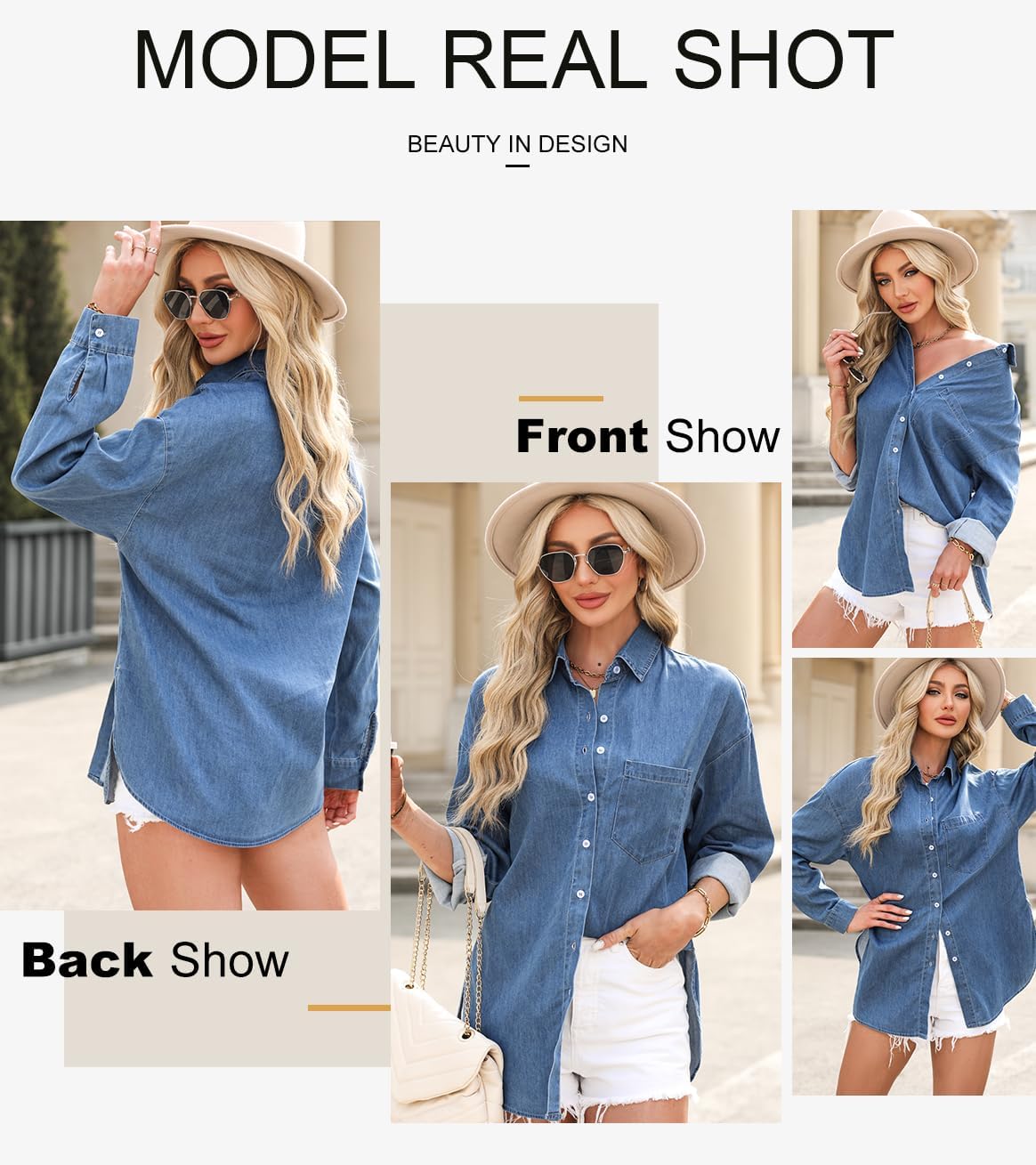 Astylish Women Denim Shirts Button Down Blouse V Neck Casual Tops 4 Astylish Women Denim Shirts Button Down Blouse V Neck Casual Tops - Image 4