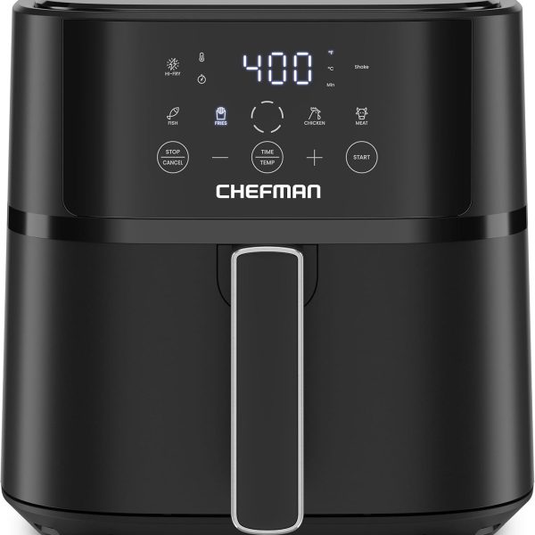 Chefman Air Fryer – 6 QT Compact Airfryer for Quick & Easy Meals in Minutes, Features Hi-Fry Technology for Extra Crisp, Touchscreen Controls with 4 Presets, Nonstick & Dishwasher Safe Basket - Black