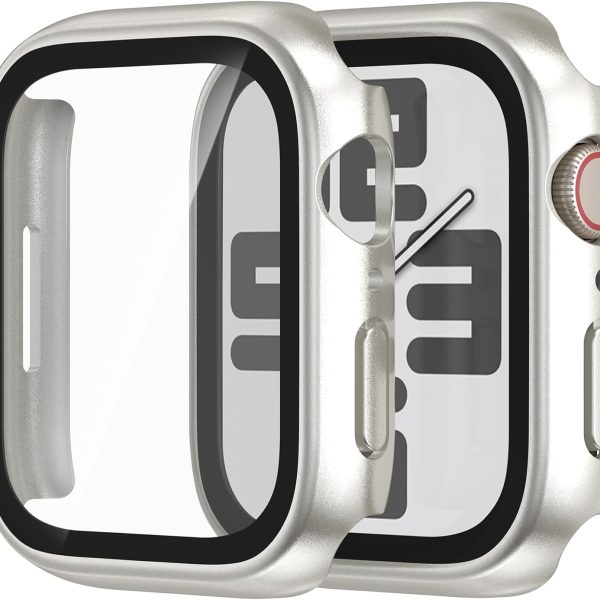 2 in 1 Case for Apple Watch Screen Protector 45mm Series 7 8 9 Accessories Built-in HD Tempered Glass Protective Face and Hard PC Bumper Cover Compatible iWatch