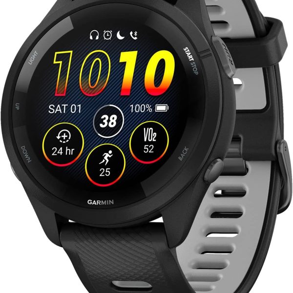 Garmin Forerunner 265 Running Smartwatch, Colorful AMOLED Display, Training Metrics and Recovery Insights, Black and Powder Gray