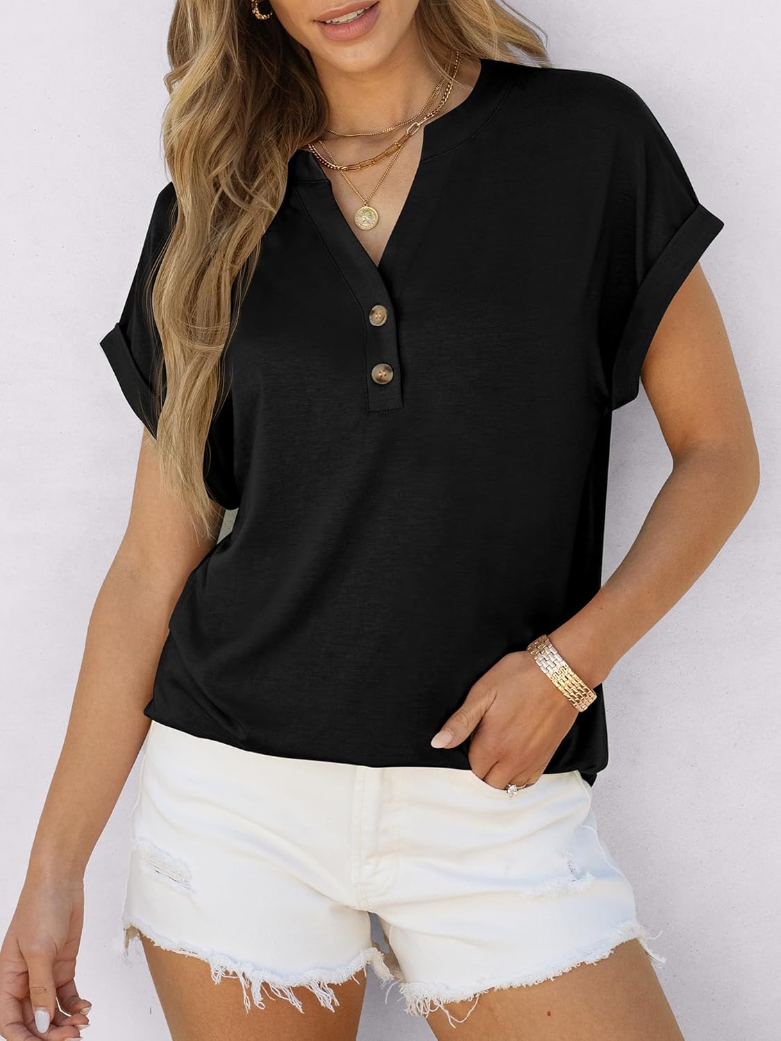 ANRABESS Womens Short Sleeve Henley Tops V Neck Dressy Casual Blouses Summer Trendy Tee Shirts 2025 Vacation Fashion Clothes 4 ANRABESS Womens Short Sleeve Henley Tops V Neck Dressy Casual Blouses Summer Trendy Tee Shirts 2025 Vacation Fashion Clothes - Image 4