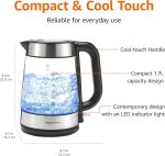 Amazon Basics Electric Kettle with Glass Carafe for Tea and Coffee, BPA-Free, Fast Boiling, Auto Shut-Off, 1.8 Quarts, 1500W, Black and Silver - Image 2