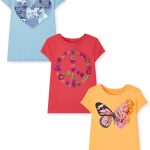 The Children's Place Girls Unicorns,Butterfly Short Sleeve Graphic T-Shirts,3 Pack