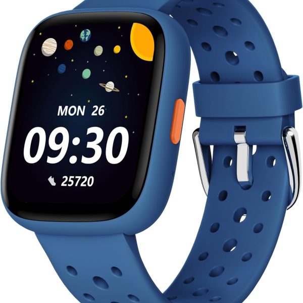 BIGGERFIVE Smart Watch for Kids No APP No Phone Needed, 1.8" Fitness Tracker Watch Pedometer, Heart Rate, Sleep Monitor, IP68 Waterproof, Step Counter, Puzzle Games for Girls Boys Teens 5-16, Blue