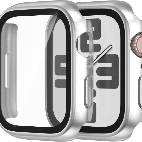 2 in 1 Case for Apple Watch Screen Protector 45mm Series 7 8 9 Accessories Built-in HD Tempered Glass Protective Face and Hard PC Bumper Cover Compatible iWatch