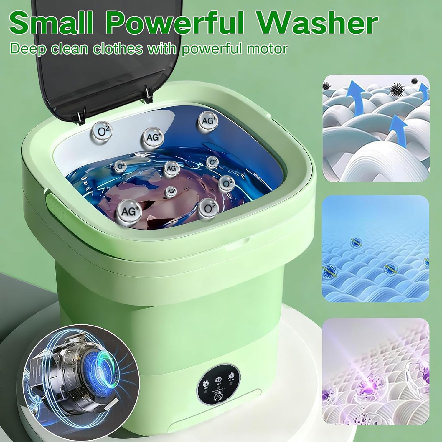 15L Portable Washing Machine, LGLRTD Small Foldable Washer with 3 Cleaning Modes for Baby Clothes, Underwear, Small Items, Mini Collapsible Laundry for Travel Apartment Home Hotel Camping (Green) 3 15L Portable Washing Machine, LGLRTD Small Foldable Washer with 3 Cleaning Modes for Baby Clothes, Underwear, Small Items, Mini Collapsible Laundry for Travel Apartment Home Hotel Camping (Green) - Image 3