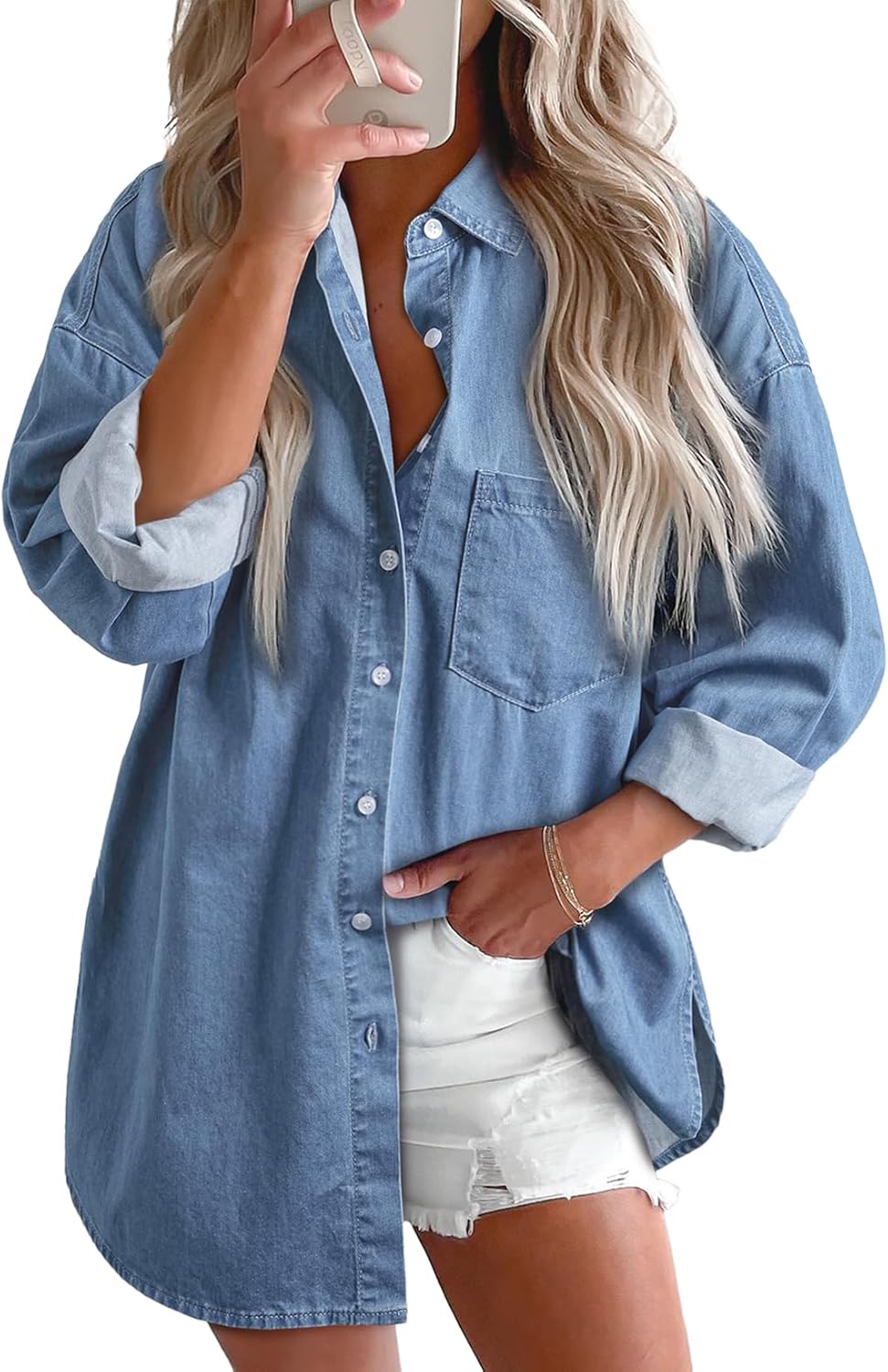 Astylish Women Denim Shirts Button Down Blouse V Neck Casual Tops 1 Astylish Women Denim Shirts Button Down Blouse V Neck Casual Tops