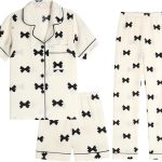 Big Girls Button Down Pajama Set 3pcs Short Sleeve Long Pants with Shorts Crepe Wrinkled Fabric Sleepwear Nighty