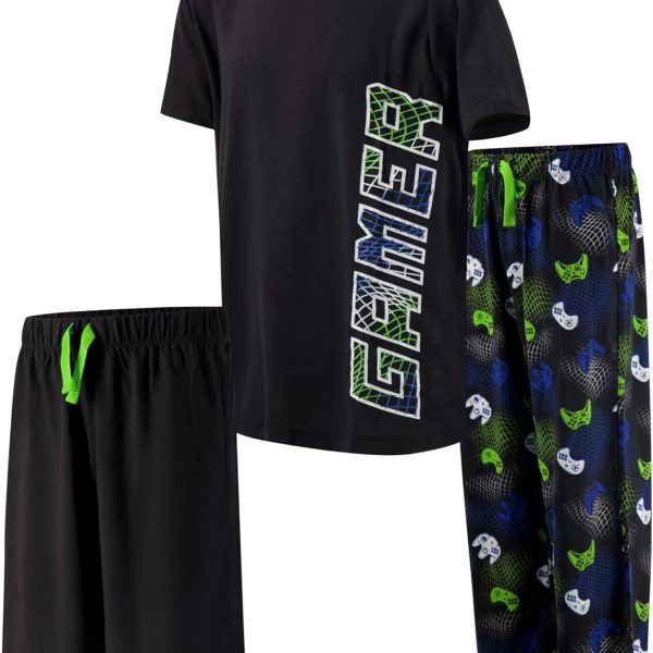 US Angels Boys Pajamas Set, 3-Piece Boys’ Sleepwear Pjs, Loose Fit, Soft, Breathable, Teens and Kids - Size 7-8, 10-12, 14-16