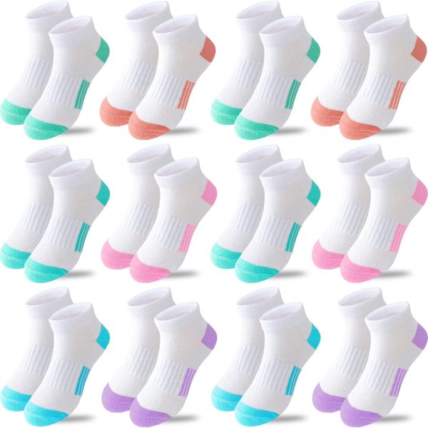 Bemeol Girls Socks 12 Pairs Ankle Athletic Socks Cotton Sports Sock For Little Big Kids