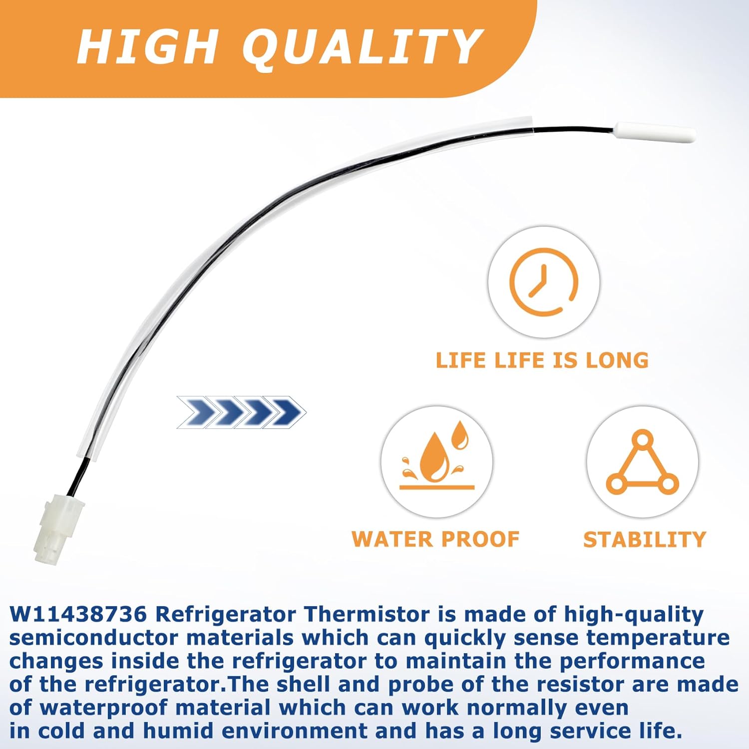 W11438736 Refrigerator Thermistor Compatible with Whirlpool, Maytag, Amana and IKEA Refrigerator, Replaces Part Number W10556397, W10838965, W11108173, 4960583, AP6985096, PS12745758 and EAP12745758 2 W11438736 Refrigerator Thermistor Compatible with Whirlpool, Maytag, Amana and IKEA Refrigerator, Replaces Part Number W10556397, W10838965, W11108173, 4960583, AP6985096, PS12745758 and EAP12745758 - Image 2