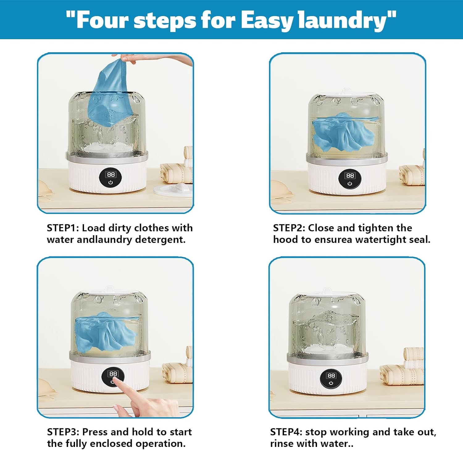 Underwear Washer, Mini Portable Washing Machine, Rechargeable Cordless Washing-Machine for Travel, Apartment, Dorm, RV, Hotel 6 Underwear Washer, Mini Portable Washing Machine, Rechargeable Cordless Washing-Machine for Travel, Apartment, Dorm, RV, Hotel - Image 6