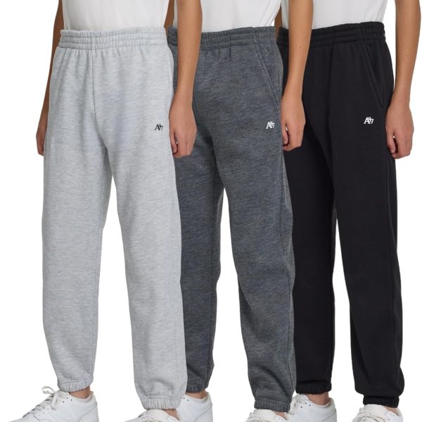 AEROPOSTALE Boys Fleece Joggers 3 Pack – Soft Comfy Athletic Fit Youth Sweatpants, Lounge Pants, Sizes 4-16