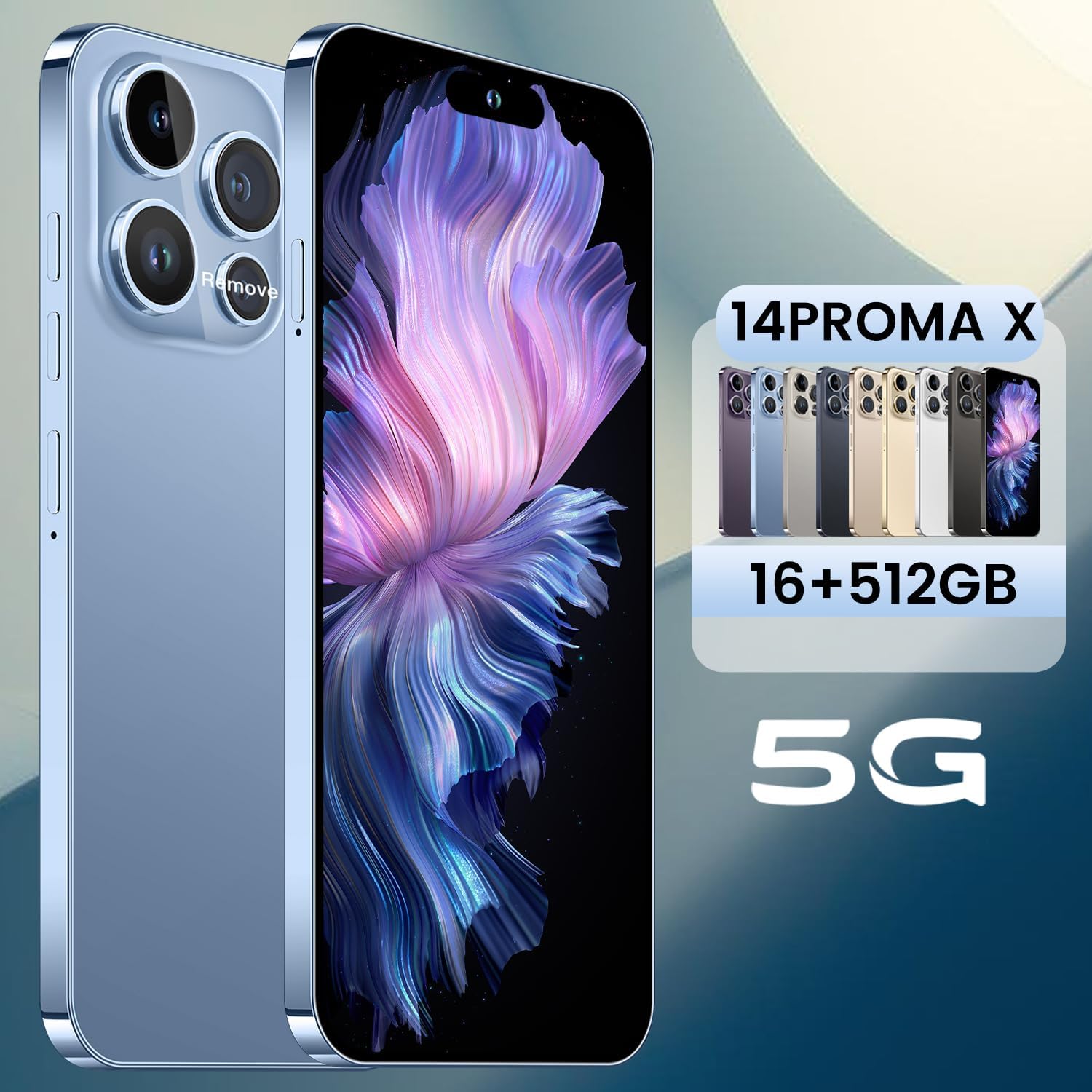 14PROMA X Unlocked Cell Phone,Long Battery Life 6.82" HD Screen Unlocked Phones,Android14 16+512GB Smartphone with 128G Memory Card,Dual SIM/Fingerprint Lock/Face ID/GPS (Blue) 3 14PROMA X Unlocked Cell Phone,Long Battery Life 6.82" HD Screen Unlocked Phones,Android14 16+512GB Smartphone with 128G Memory Card,Dual SIM/Fingerprint Lock/Face ID/GPS (Blue) - Image 3