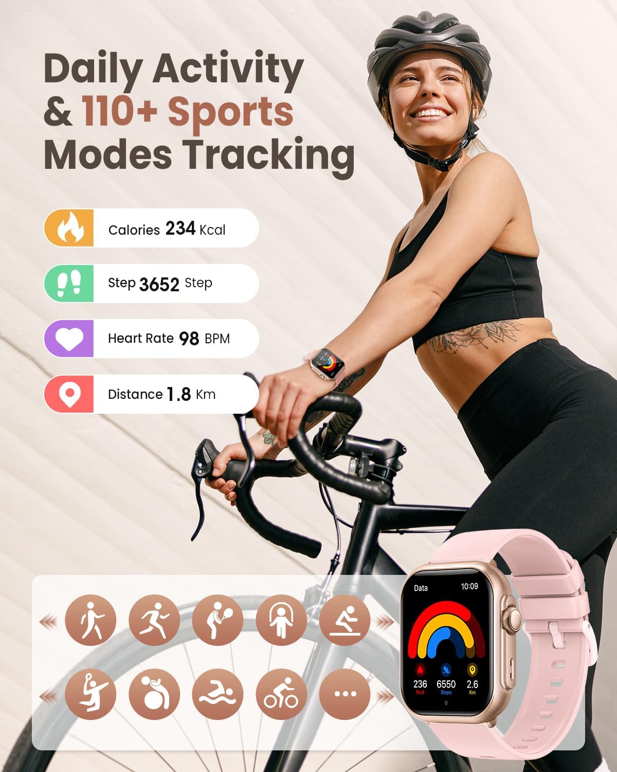 Smart Watch for Android/iPhone, 5ATM Fitness Watches for Women with 110+ Sports Modes, Bluetooth Calls/Messages/App Notifications, Health Monitor Blood Pressure/Heart Rate/SpO2/Sleep, Gifts for Women 5 Smart Watch for Android/iPhone, 5ATM Fitness Watches for Women with 110+ Sports Modes, Bluetooth Calls/Messages/App Notifications, Health Monitor Blood Pressure/Heart Rate/SpO2/Sleep, Gifts for Women - Image 5