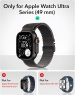 ESR Armorite Screen Protector for Apple Watch Ultra 3 2025 /Ultra 2 /Ultra (49 mm), Military Grade Protection, Tempered Glass Film with Aluminum Alloy Frame, Anti-Scratch, 2 Pack, Black - Image 2