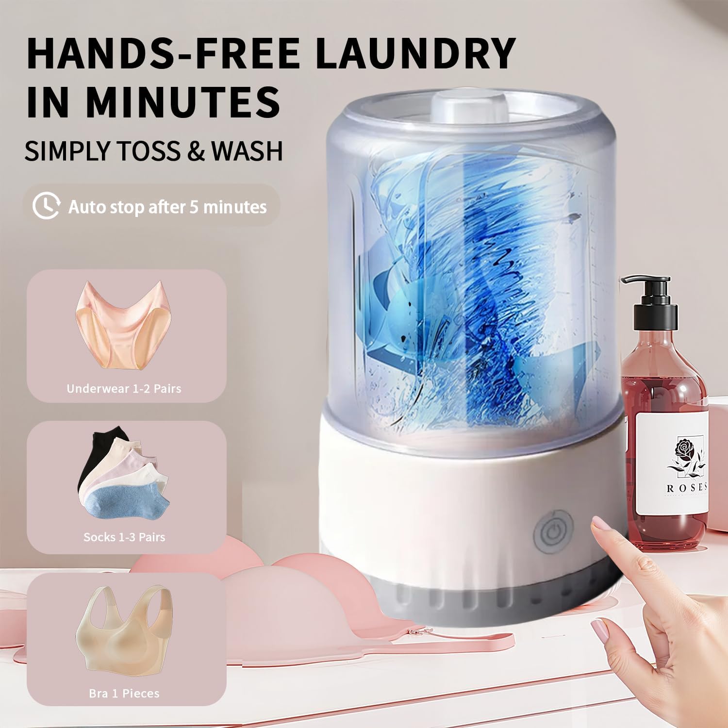 Underwear Washing Machine, BPA-free Portable Mini Washer for Socks, Baby Clothes, Cordless Small Laundry Cup for Travel, Dorm, Apartment, RV, Camp, Kids (Vanilla Off-White) 2 Underwear Washing Machine, BPA-free Portable Mini Washer for Socks, Baby Clothes, Cordless Small Laundry Cup for Travel, Dorm, Apartment, RV, Camp, Kids (Vanilla Off-White) - Image 2