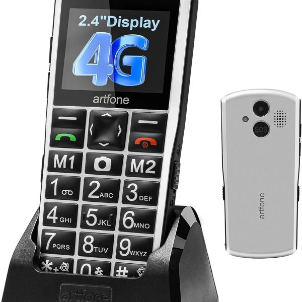 A400 Pro Silver - Large Button Cell Phone for Seniors丨4G LTE Unlocked Phones with SOS Button丨2MP Rear Camera丨Charging Dock丨1800mAh丨Dual SIM丨Speed Dial丨Volume Boost丨Hands-free丨Dumb Phone丨USB-C