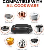 Elite Gourmet ESB-301BF# Countertop Single Cast Iron Burner, 1000 Watts Electric Hot Plate, Temperature Controls, Power Indicator Lights, Easy to Clean, Black - Image 5