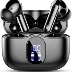 Wireless Earbuds, Bluetooth 5.4 Headphones Bass Stereo, Ear Buds with Noise Cancelling Mic, LED Display in Ear Earphones Clear Calls, IP7 Waterproof Bluetooth Earbuds for Laptop/Phones/Sports, Black