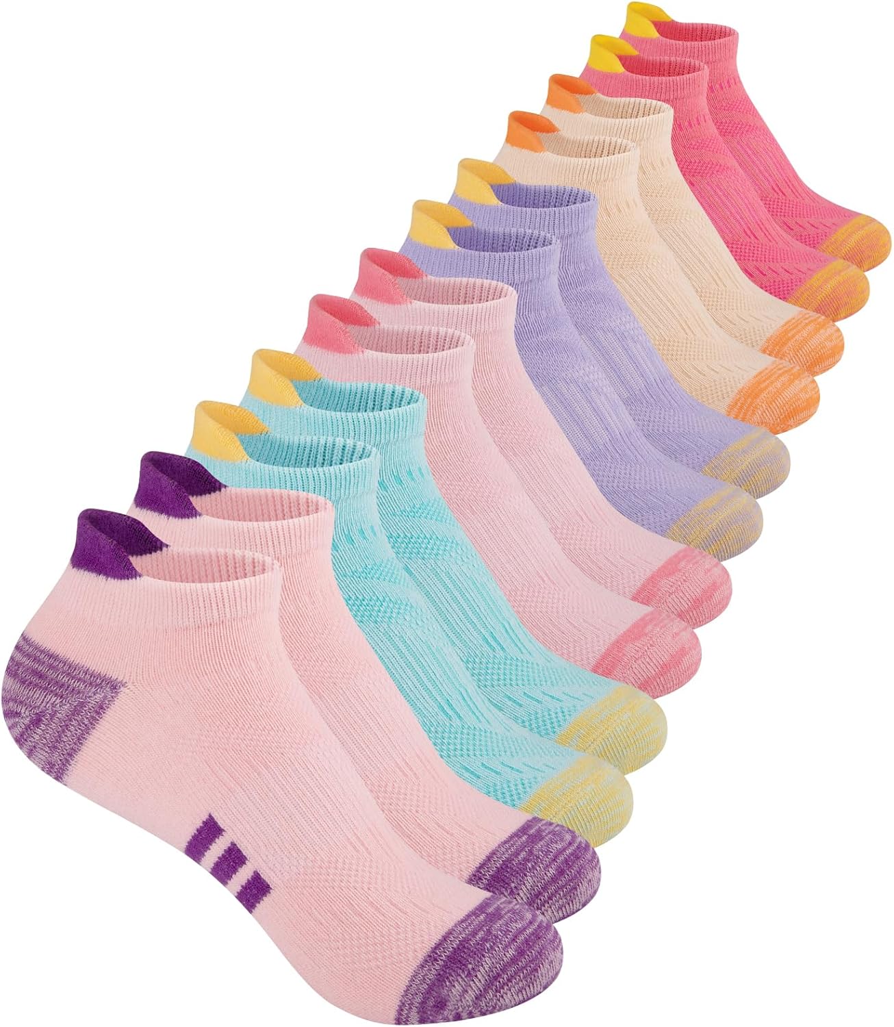 Comfoex 12 Pairs Girls Athletic Ankle Socks for 4-6 6-8 Comfoex 12 Pairs Girls Athletic Ankle Socks for 4-6 6-8 8-10 Years Old - Cotton Short Socks for Little Big Kids