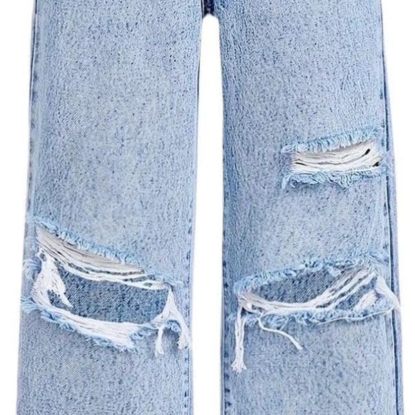Baggy Jeans for Girls Wide Leg Ripped High Elastic Waisted Denim Pants Cute Summer Trousers Y2K Streetwear 7-14Y