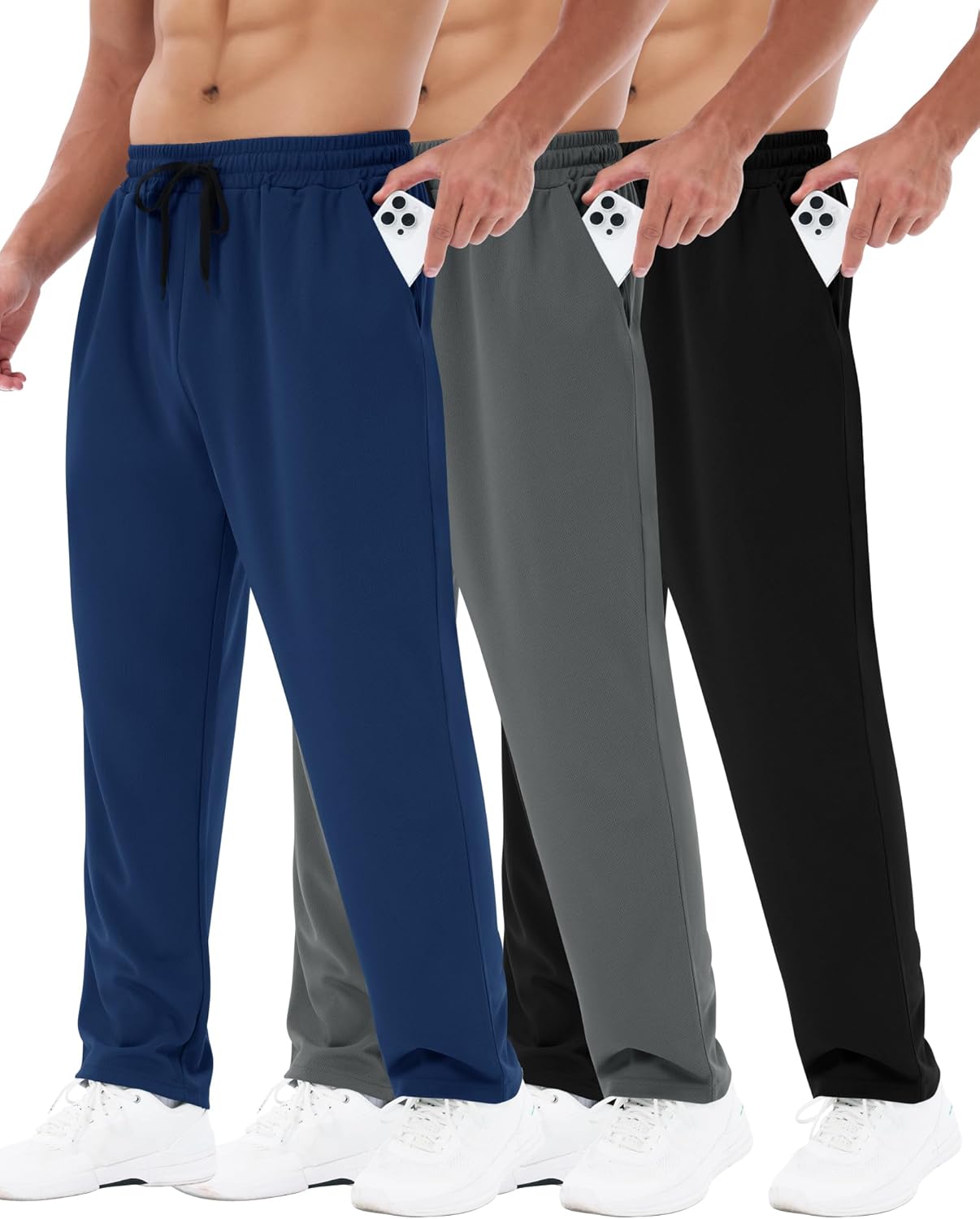 3 Pack Mens Sweatpants with Pockets - Mesh Open Bottom Athletic Joggers for Men Loose Fit Gym Workout Running Casual Pants 1 3 Pack Mens Sweatpants with Pockets - Mesh Open Bottom Athletic Joggers for Men Loose Fit Gym Workout Running Casual Pants