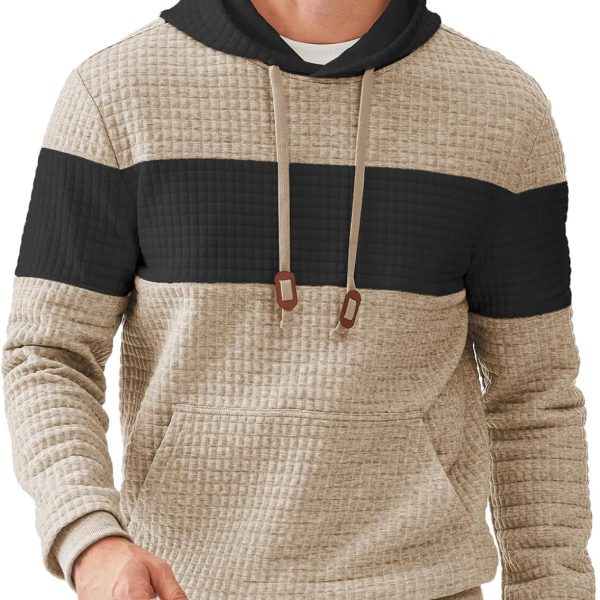 Men's Casual Sweatshirts Long Sleeve Drawstring Color Block Pullover Graphic Hoodies with Pockets