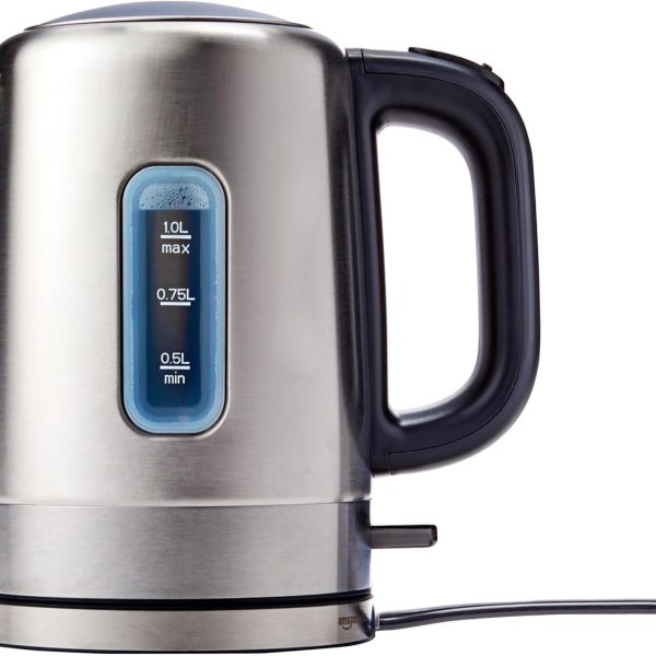 Amazon Basics Electric Stainless Steel Kettle for Tea and Coffee, BPA-Free, Fast Boiling, Auto Shut-Off, 1.1 Quarts, 1500W, Black and Silver