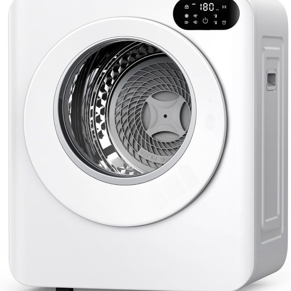 Euhomy 1.5 Cu.Ft Portable Clothes Dryer, 850W Clothes Dryer with Stainless Steel Drum, 4 Functions, LED Control, Drying Machine for Apartments, Laundry, Dorm, Small Space, White