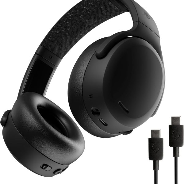 Skullcandy Crusher ANC 2 Wireless Over-Ear Bluetooth Headphones with Extra USB-C Charging Cable, Multi-Sensory Bass, Active Noise Cancelling, 60 Hours Battery, Microphone iPhone Android - True Black