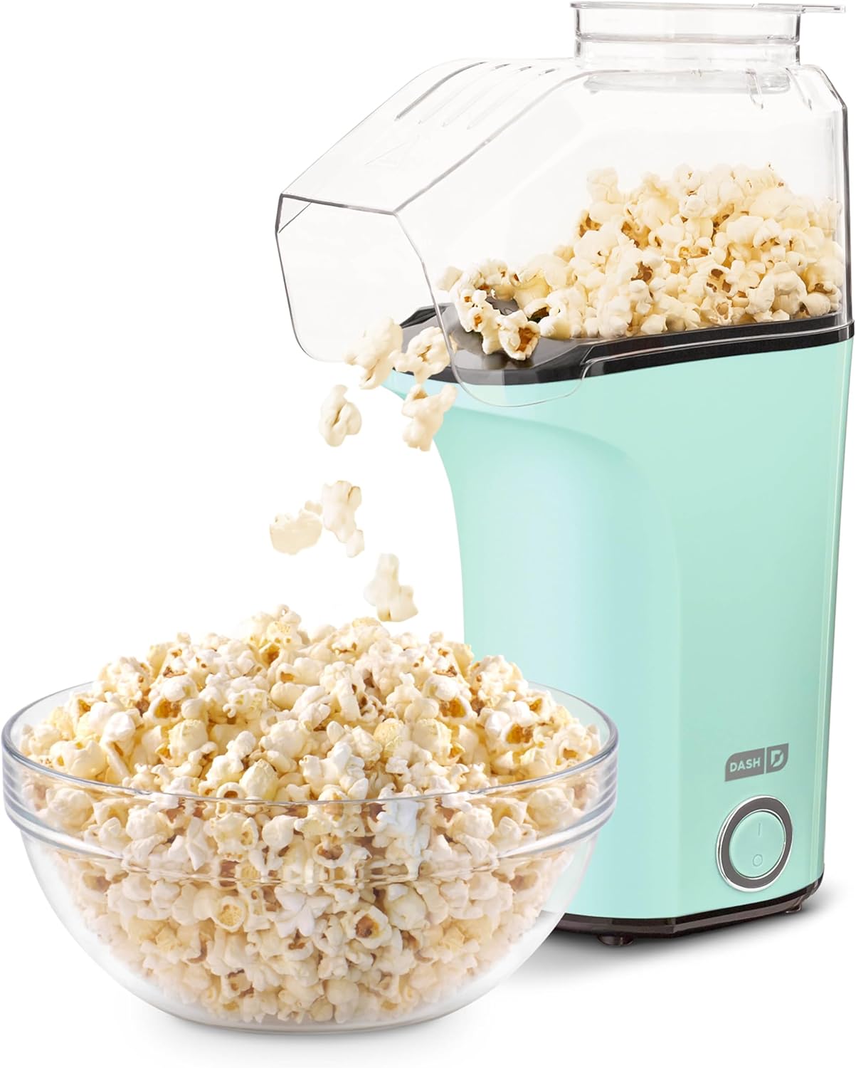 DASH Hot Air Popcorn Popper Maker with Measuring Cup to DASH Hot Air Popcorn Popper Maker with Measuring Cup to Portion Popping Corn Kernels + Melt Butter, 16 Cups - Aqua