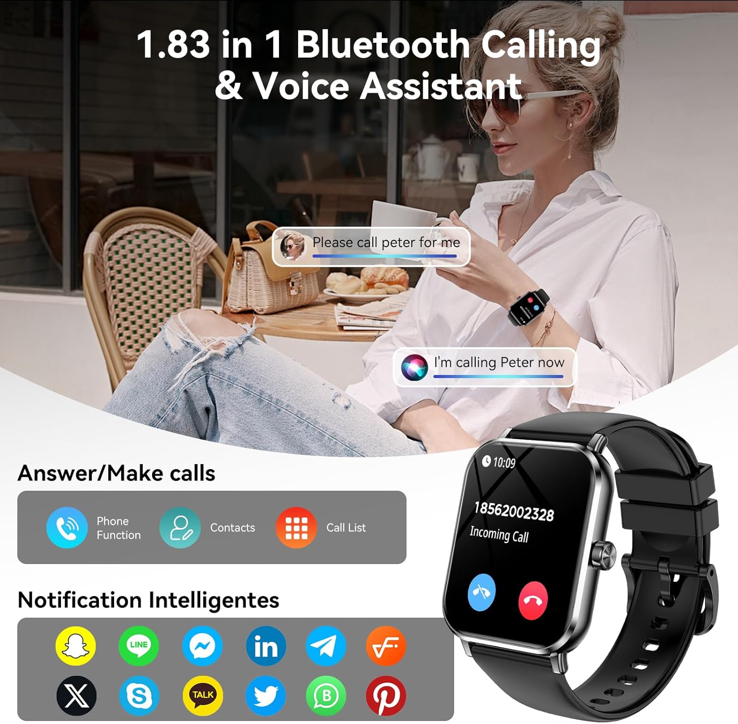 Smart Watch for Men Women, 1.83" HD Touchsreen, Bluetooth Calling, 5 ATM Water-Resistance, 130+ Sports Modes, Health, Fitness & Sleep Tracker, Timer, Fitness Watch for Android/iOS, Black 4 Smart Watch for Men Women, 1.83" HD Touchsreen, Bluetooth Calling, 5 ATM Water-Resistance, 130+ Sports Modes, Health, Fitness & Sleep Tracker, Timer, Fitness Watch for Android/iOS, Black - Image 4