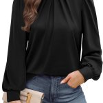 WIHOLL Long Sleeve Shirts for Women Mock Neck Tops Pleated Front Blouses Dressy Casual Fall Clothes 2025 Fashion