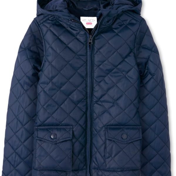 The Children's Place girls Zip Up Quilted Hooded Jacket