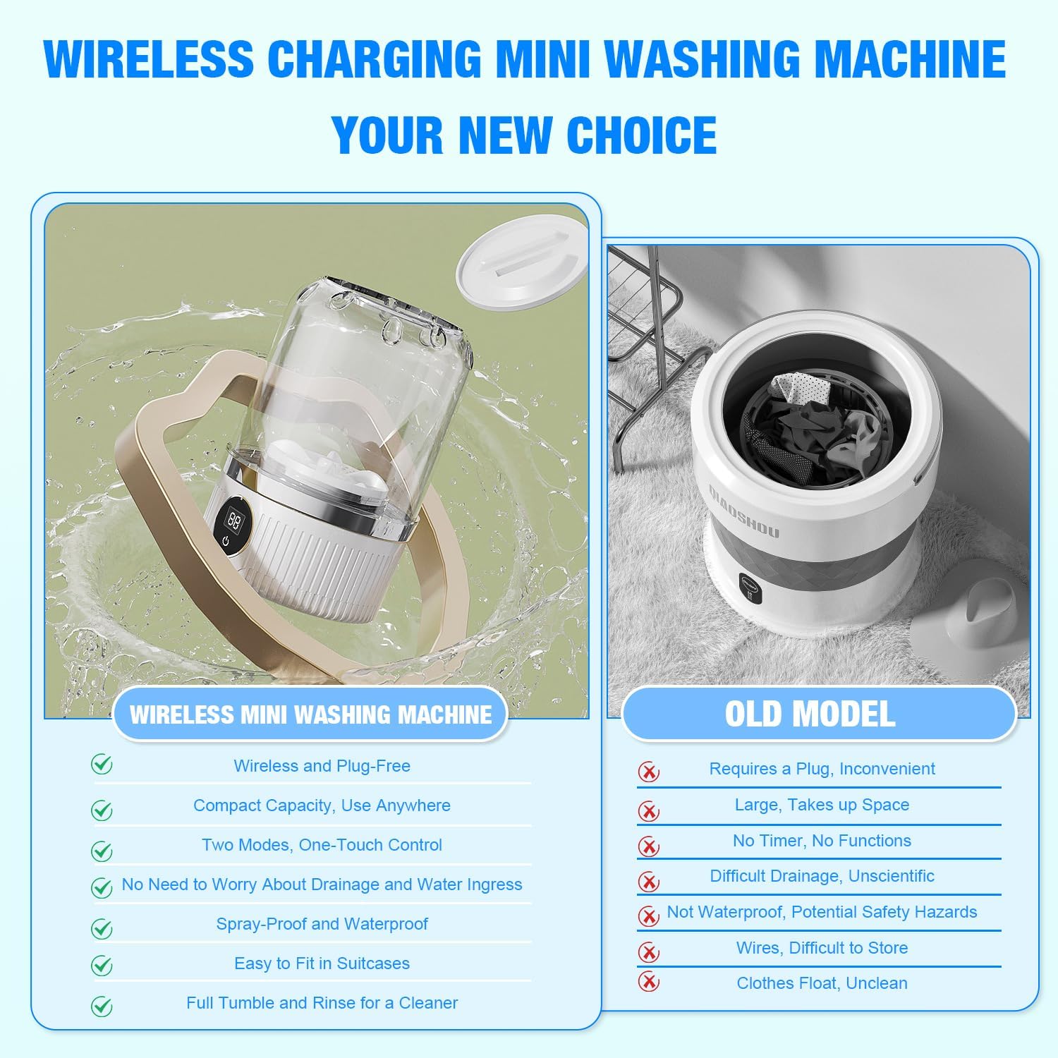 Underwear Washer, Portable Mini Washing Machine, 3000mAh Rechargeable Cordless Washing-machine, Portable Small Wireless Washing Machine for Home Use, for Underwear, Small Loads, Baby Clothes (White) 5 Underwear Washer, Portable Mini Washing Machine, 3000mAh Rechargeable Cordless Washing-machine, Portable Small Wireless Washing Machine for Home Use, for Underwear, Small Loads, Baby Clothes (White) - Image 5