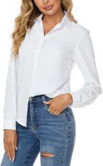 jonivey Womens Stretch Button Down Long Sleeve Shirt Soft Basic Wrinkle Free Work Business Formal Casual Blouse - Image 2