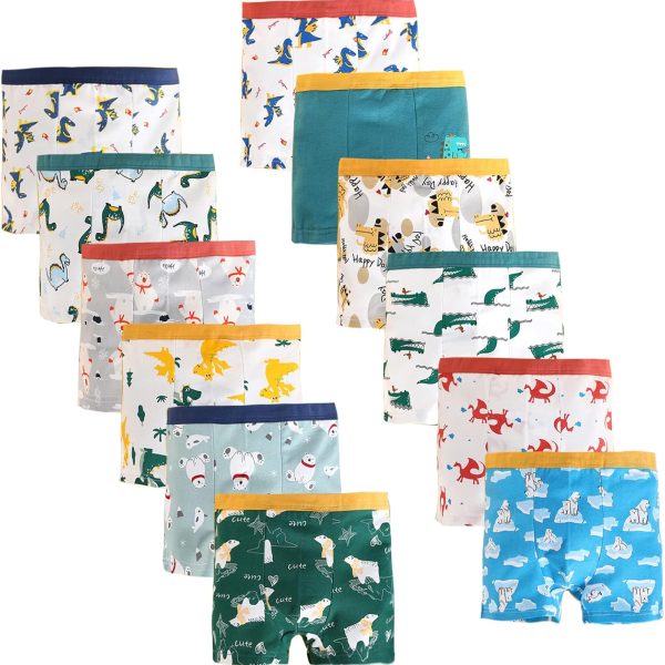 Boys Cotton Boxer Briefs Dinosaur Polar Bear Toddler Kids Underwear 12 Pack